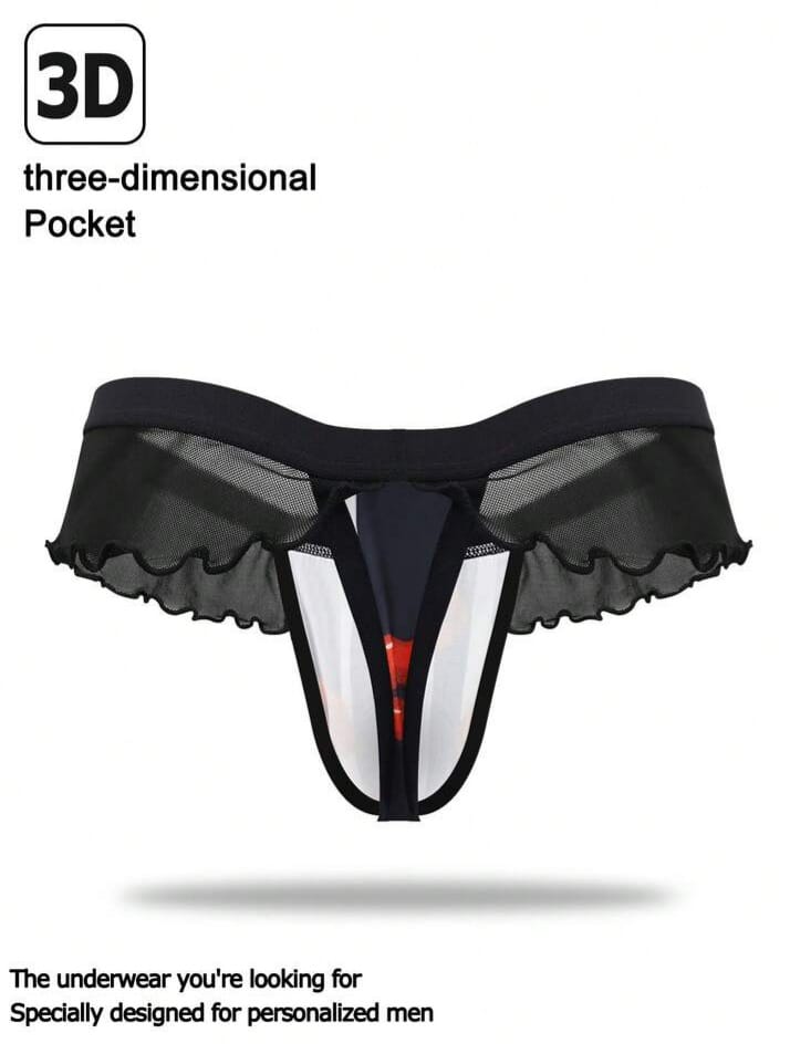 Men's Seductive Red Lips Flame Zebra Striped Hollow Mesh  Underwear